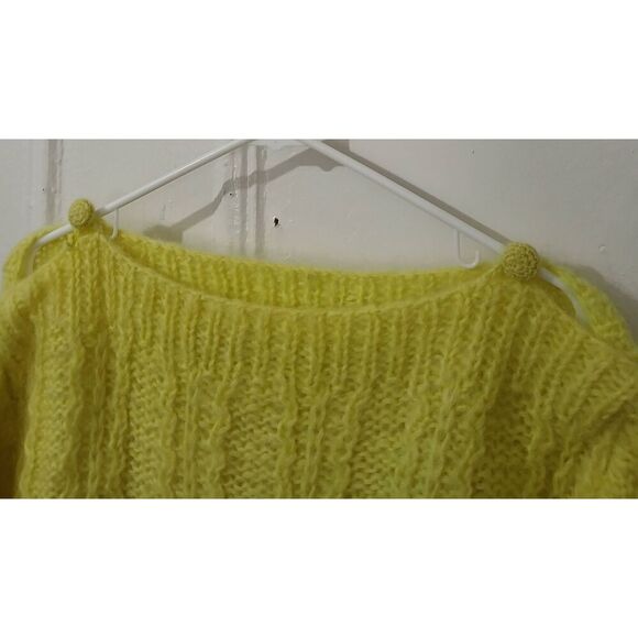 Hand made womens medium ITALIAN wool boat neck sweater color block lime green - Picture 4 of 6